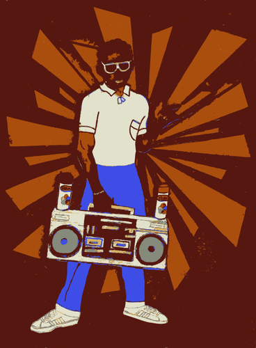 Hombre que sostiene una imagen prediseñada boombox vector